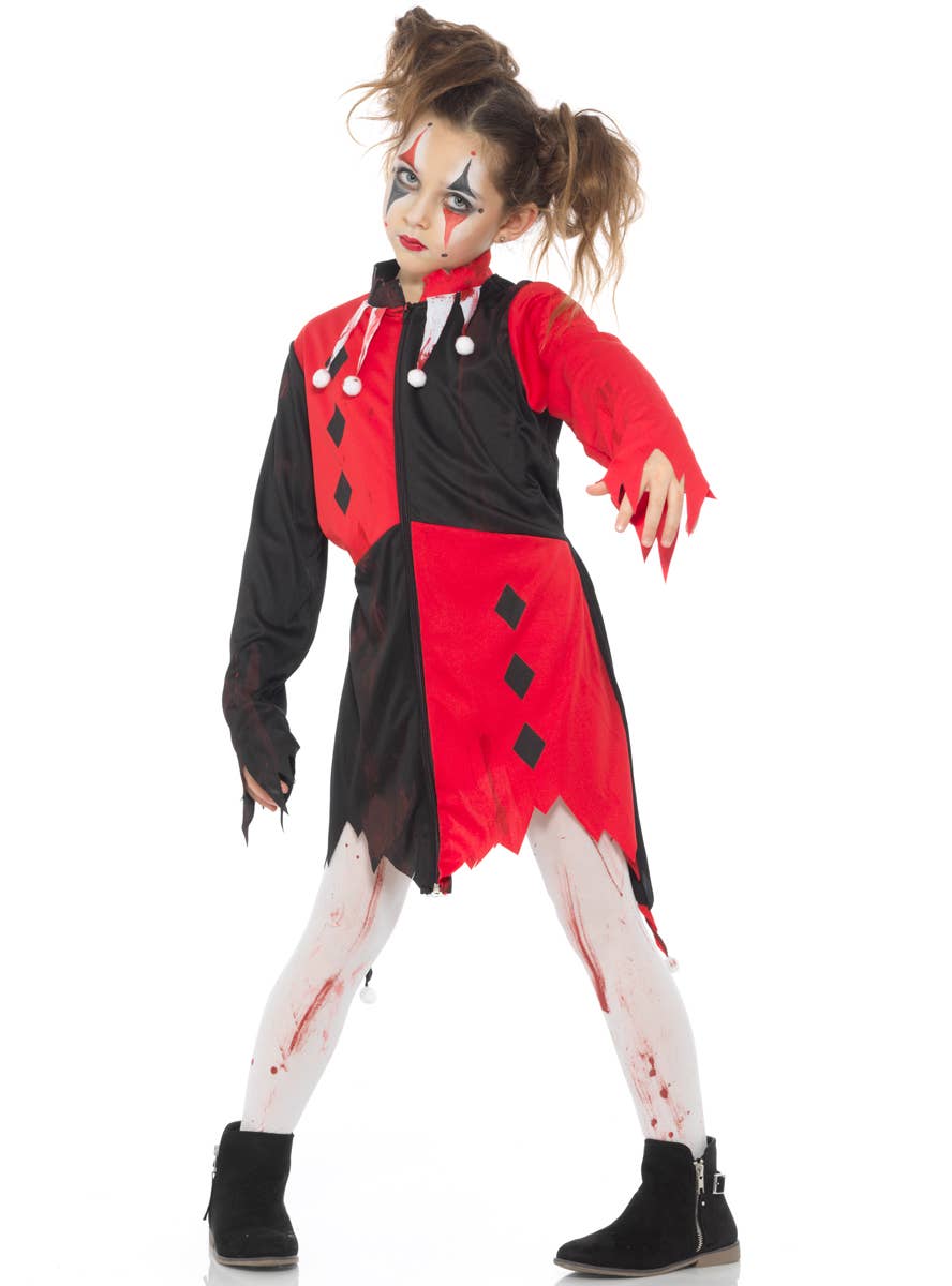 Girls Zombie Harlequin Halloween Fancy Dress Costume - Alternate Image 1