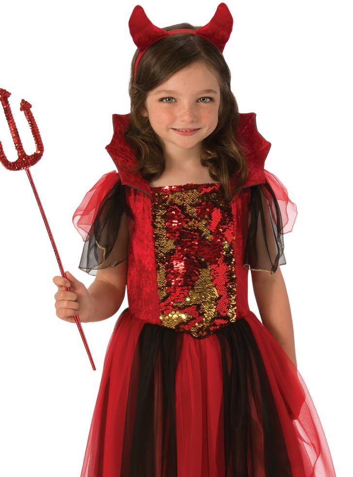 Girls Reversible Sequin Devil Costume - Close Image