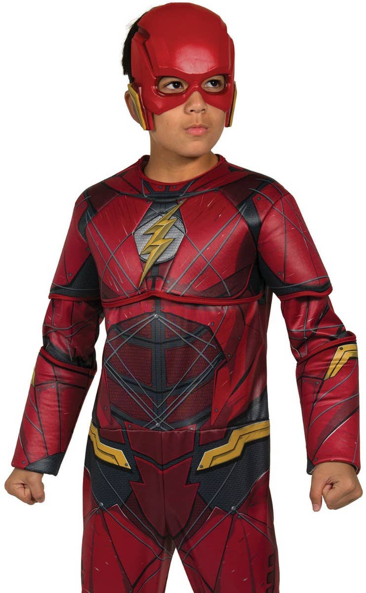 Boy's Justice League The Flash Red Padded Chest Superhero Fancy Dress Costume Close Up Image