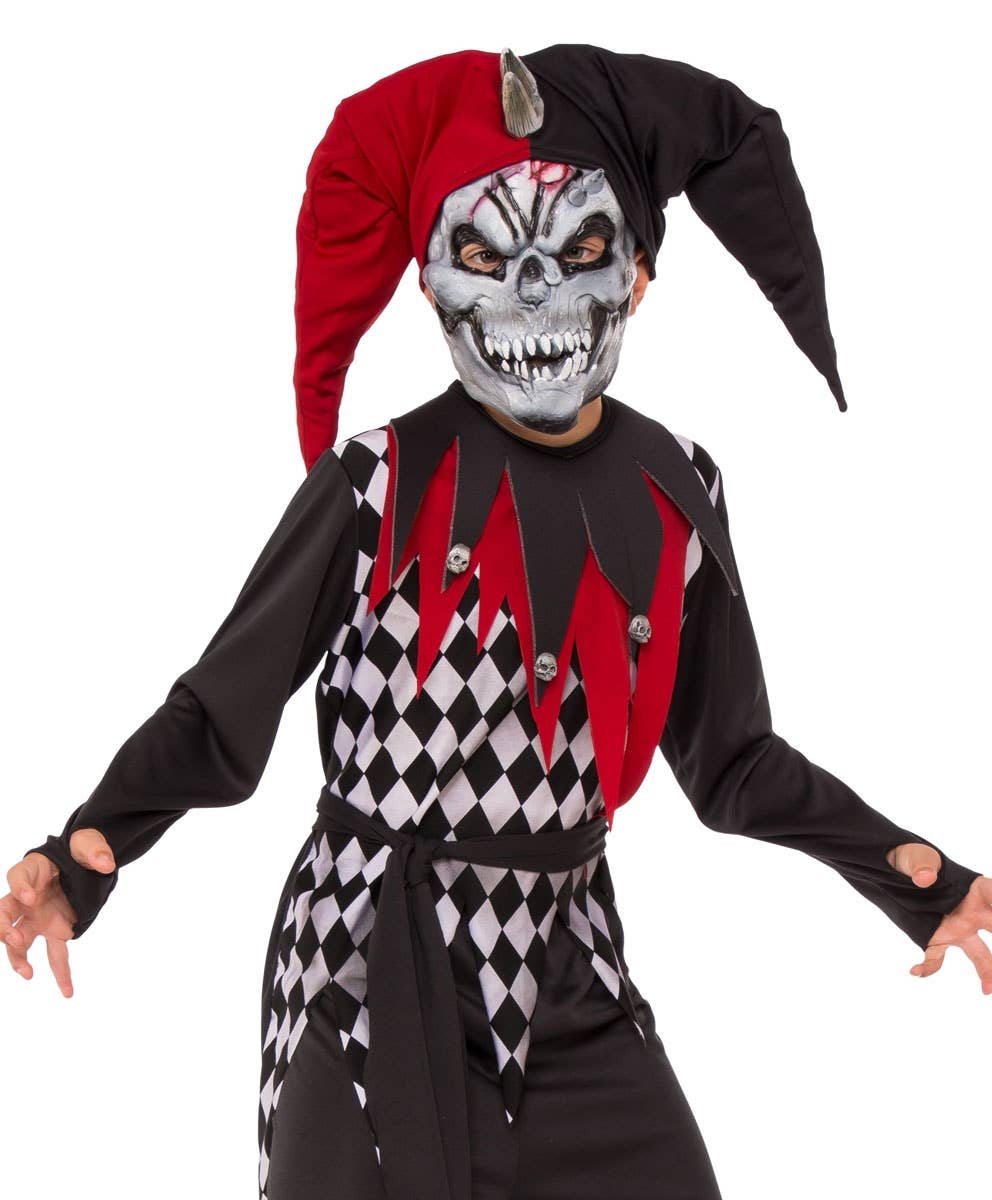 Boys Scary Evil Jester Clown Halloween Costume Close Image