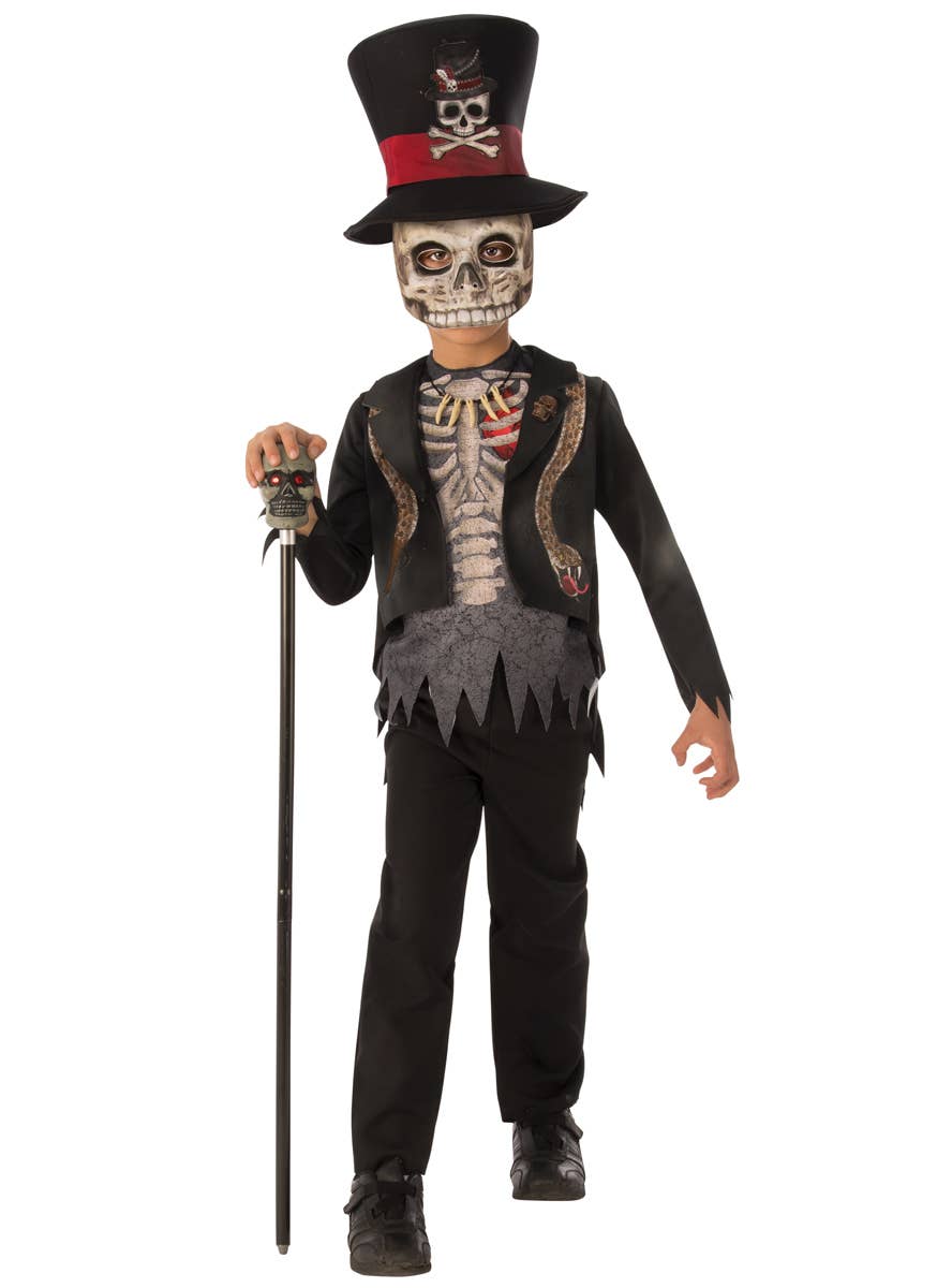 Skeleton Print Boy's Voodoo Halloween Costume - Main Image