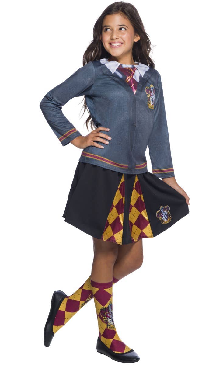 Girl's Officially Licensed Gryffindor Harry Potter Kid's Printed Costume Shirt With Logo And Printed Tie Main Image
