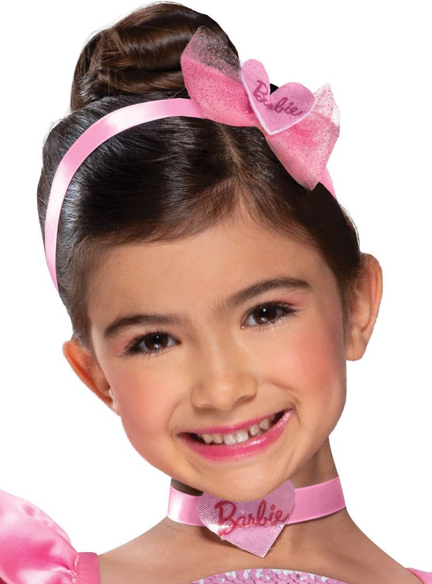 Girls Pink Ballerina Barbie Costume - Close Up Image 1