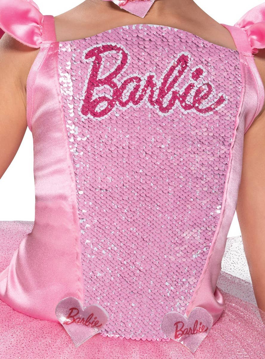 Girls Pink Ballerina Barbie Costume - Close Up Image 3