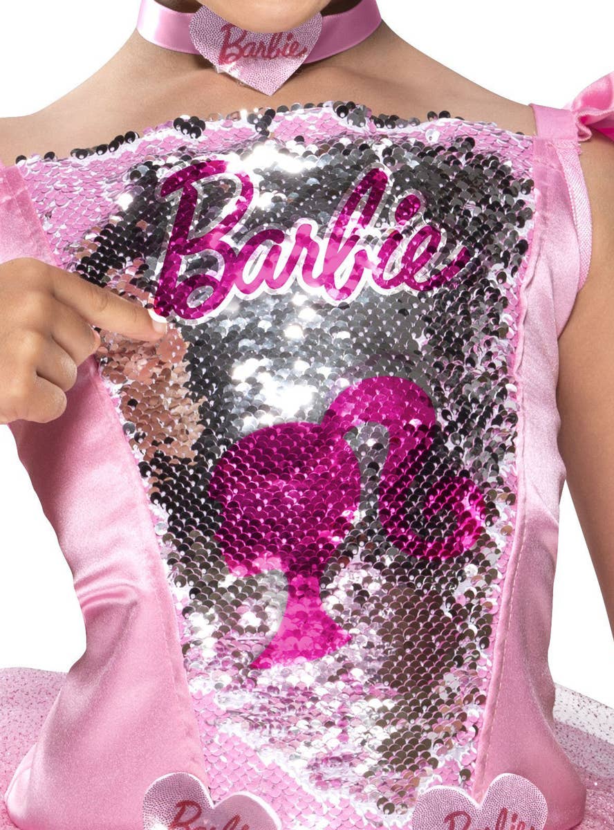 Girls Pink Ballerina Barbie Costume - Close Up Image 2