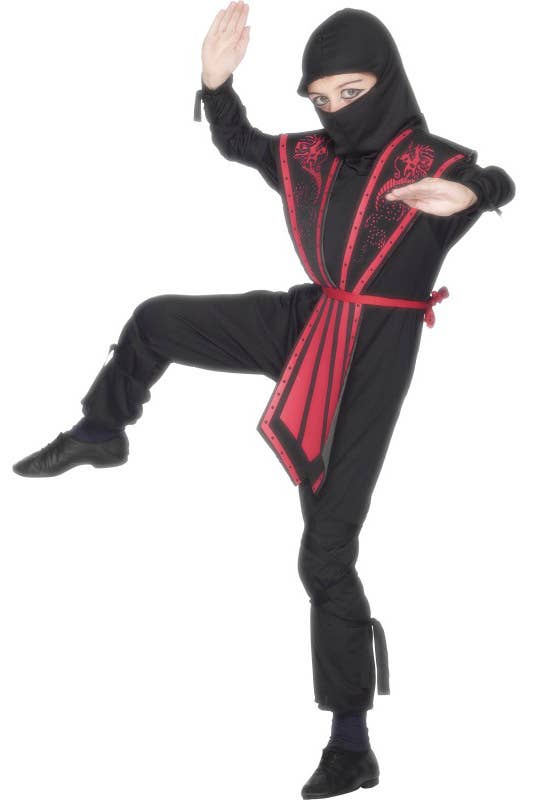 Boy's Ninja Black and Red Budget Japanese Costume Front Image