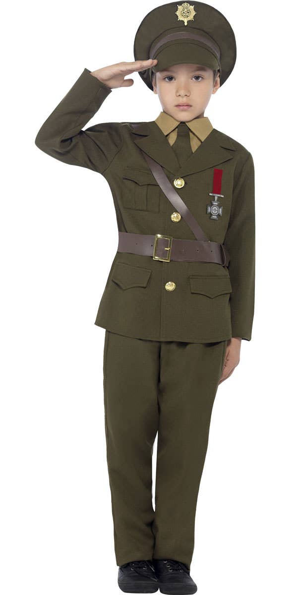 Boys 1940s Army Fancy Dress Costume Military Uniform - Front View