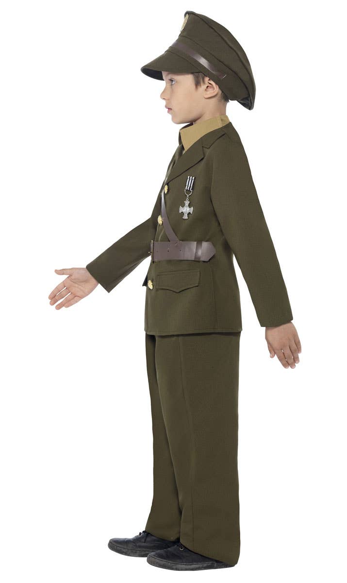 Boys 1940s Army Fancy Dress Costume Military Uniform - Side View