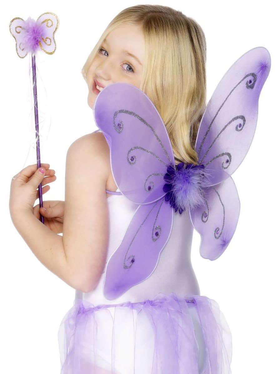 Girls Purple Butterfly Wings and Wand Costume Accessory Set Main Image