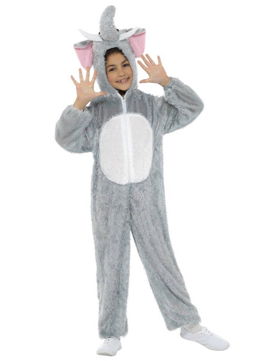 Kid's Fuzzy Grey Elephant Animal Onesie Costume Alternative View