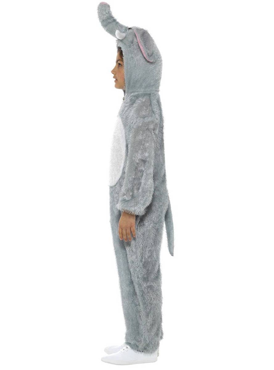 Kid's Fuzzy Grey Elephant Animal Onesie Costume Side View