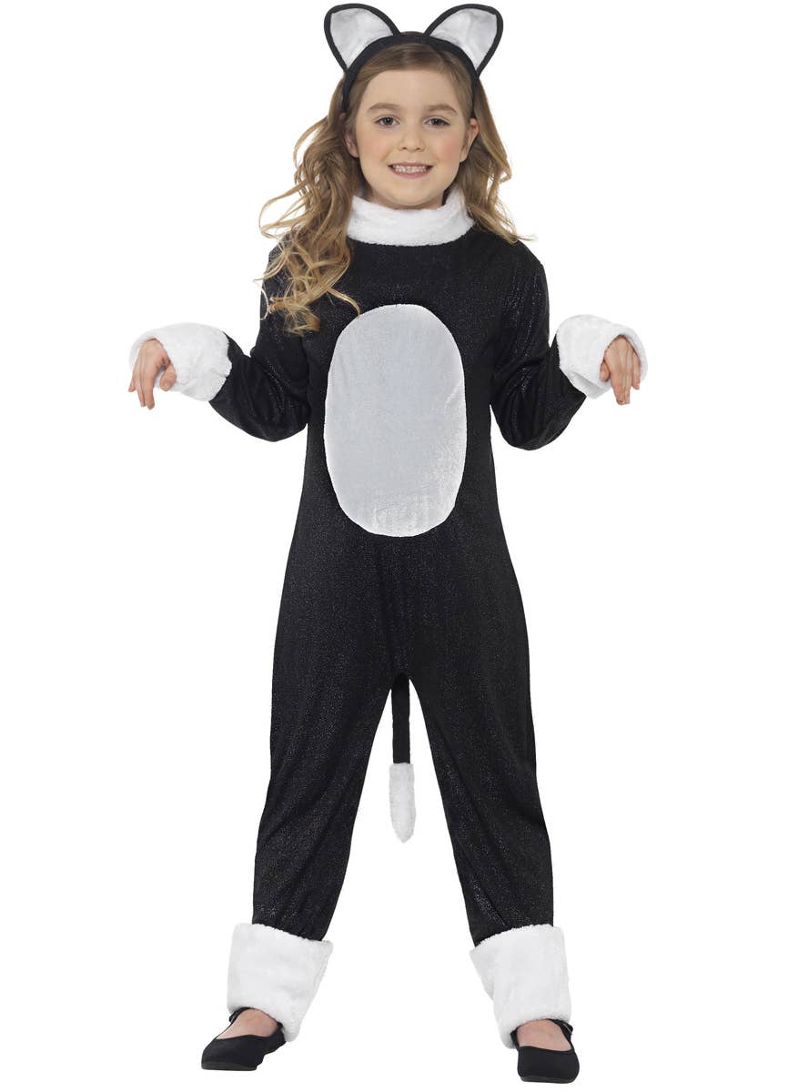 Black Cat Girl's Black and White Animal Costume Main Image