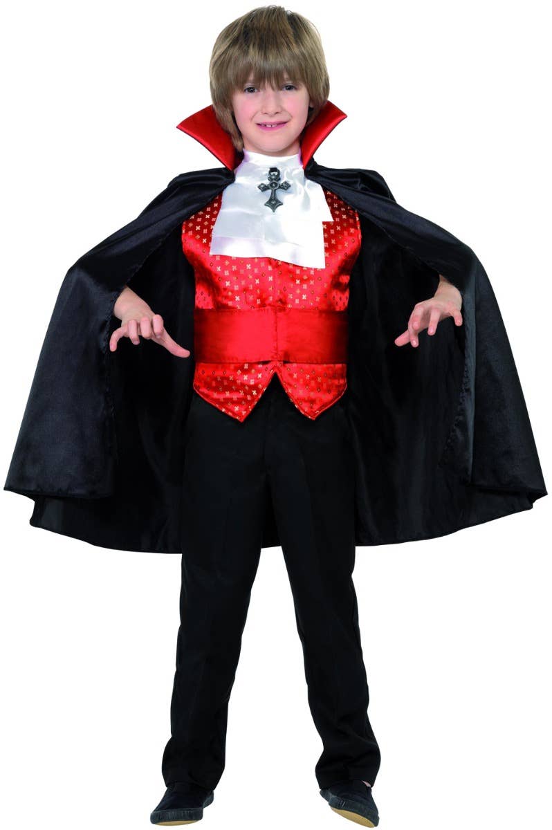 Boy's Red And Black Dracula Vampire Fancy Dress Costume For Halloween Main Image