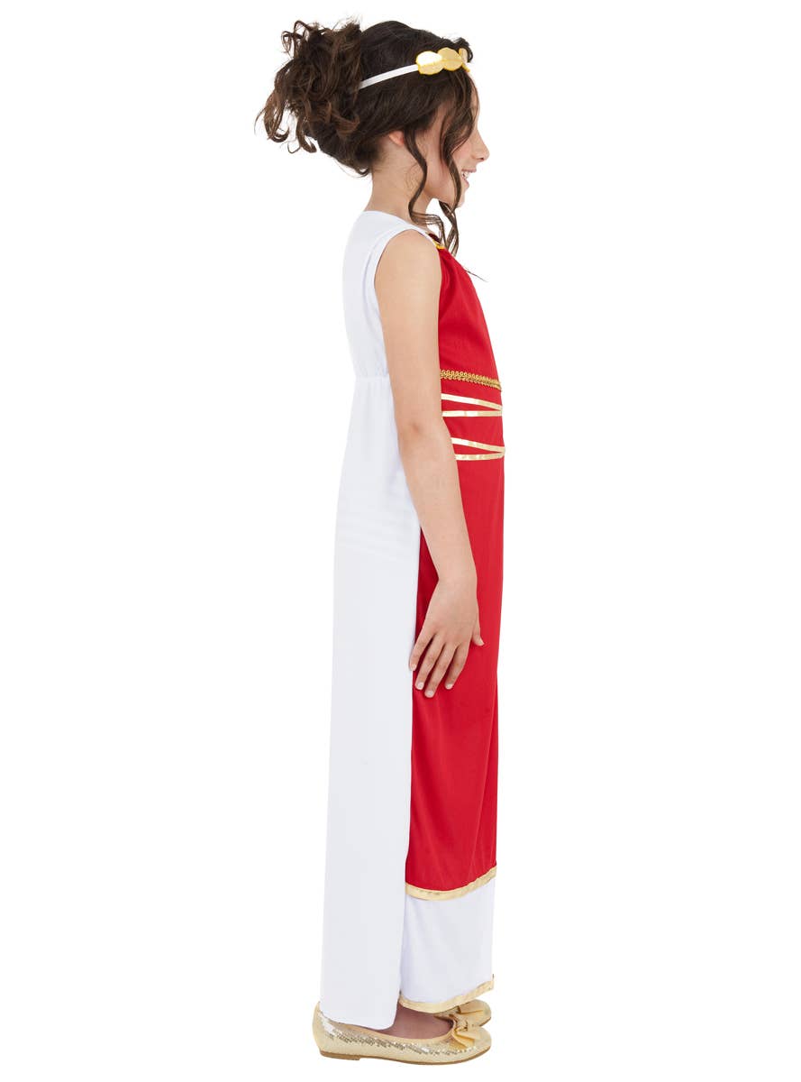 Greek Goddess Girl's Red and White Roman Costume Side View