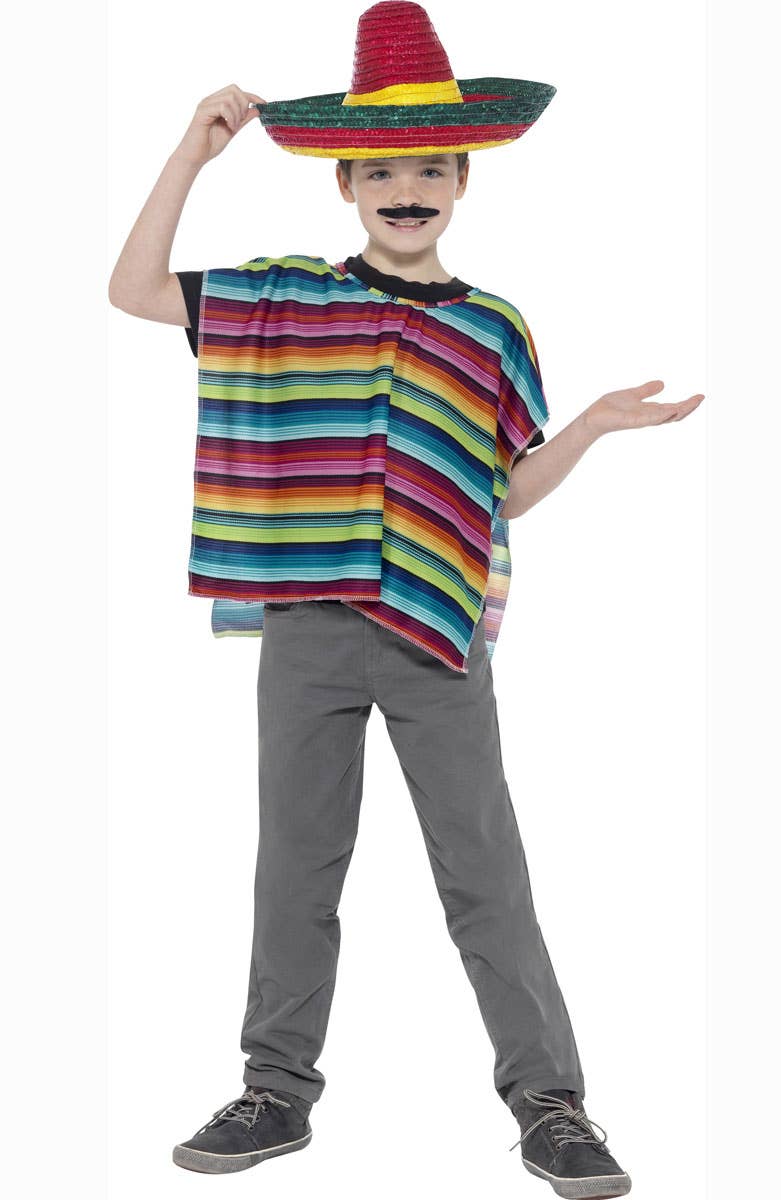 Kids Colourful Mexican Poncho Costume - Alternate Image