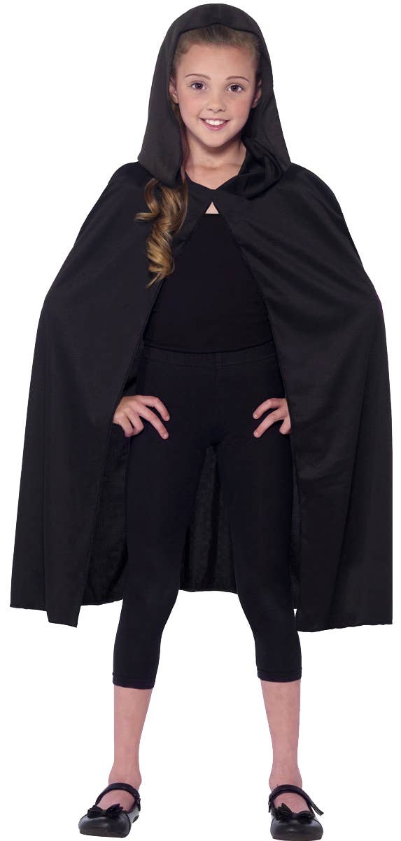 Kids Black Hooded Costume Cape Main Image