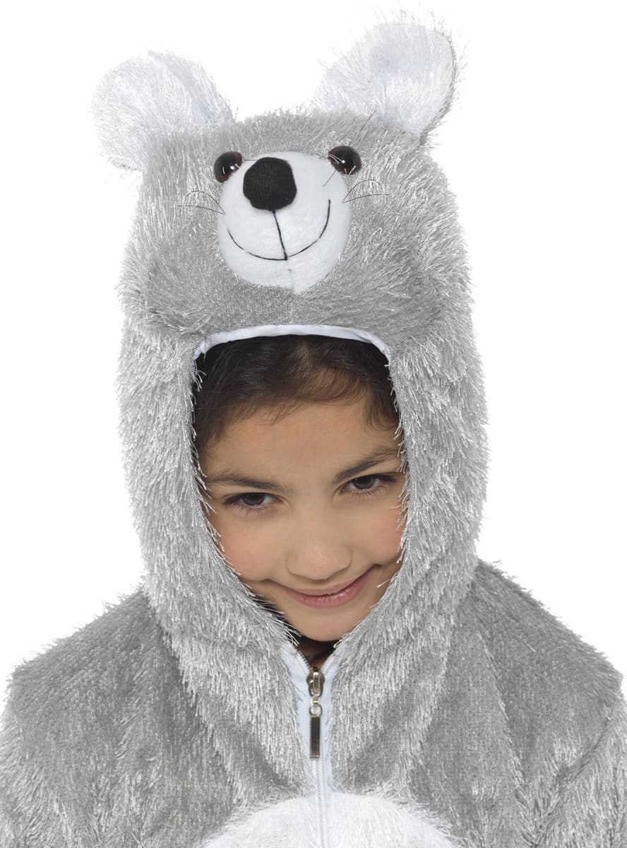Kid's Grey Mouse Animal Onesie Book Week Costume Close Up Image