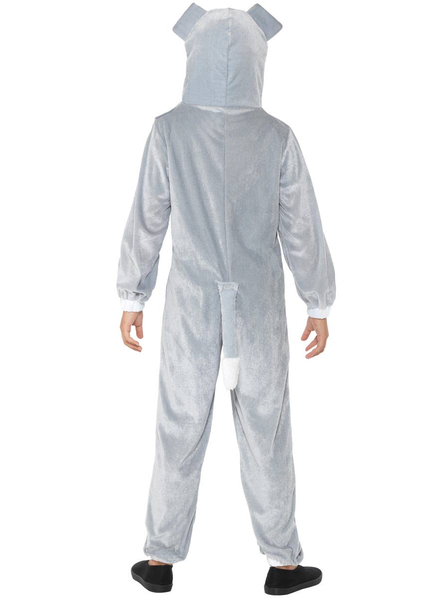 Cute Grey Dog Kids Animal Onesie Costume - Back Image