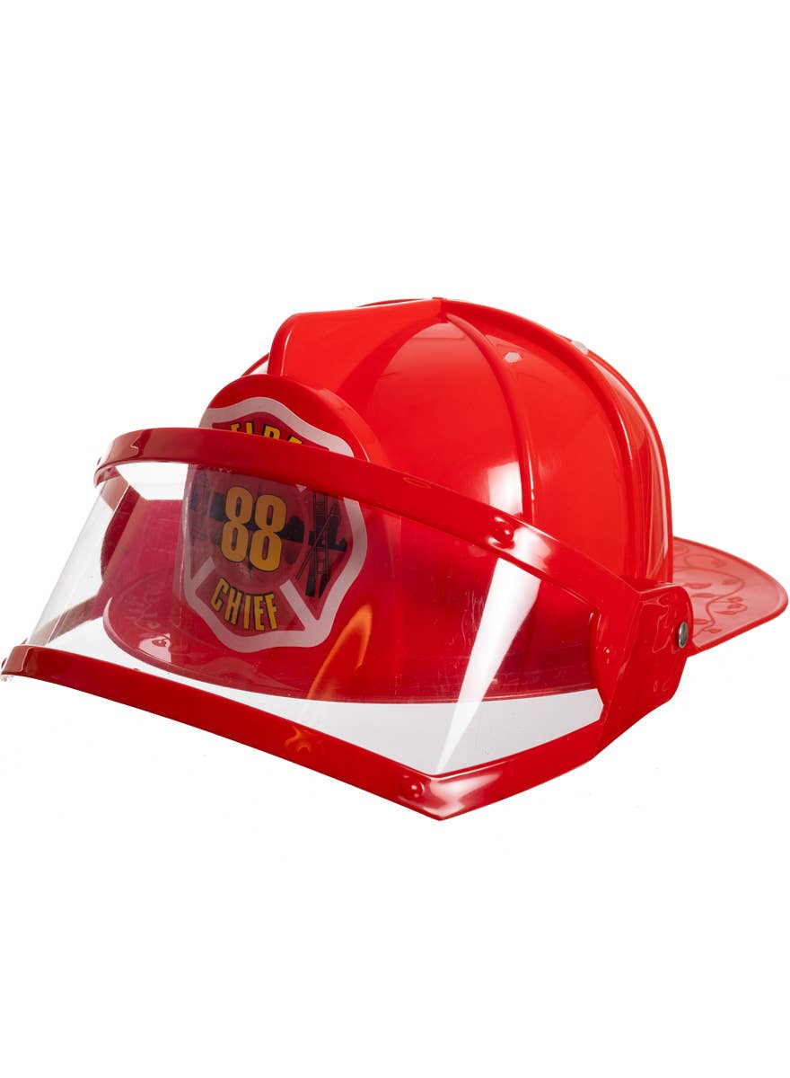 Red Plastic Fire Fighter Costume Helmet with Movable Visor - Alternative Image