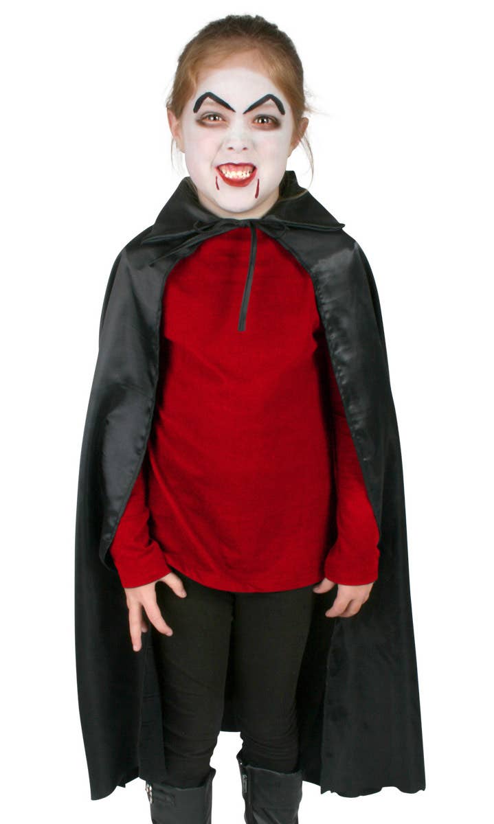 Kid's Black Satin Vampire Cape with Collar Accessory