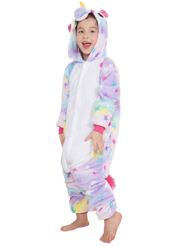 Girl's Enchanted Rainbow Star Unicorn Costume Onesie Jumpsuit Main Image
