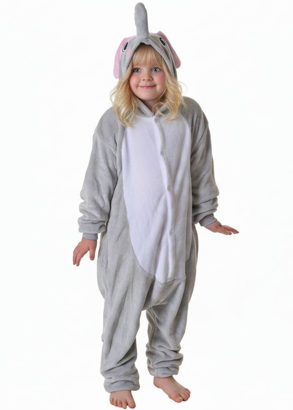 Cute Plush Grey Elephant Childrens Onesie Dress Up Costume