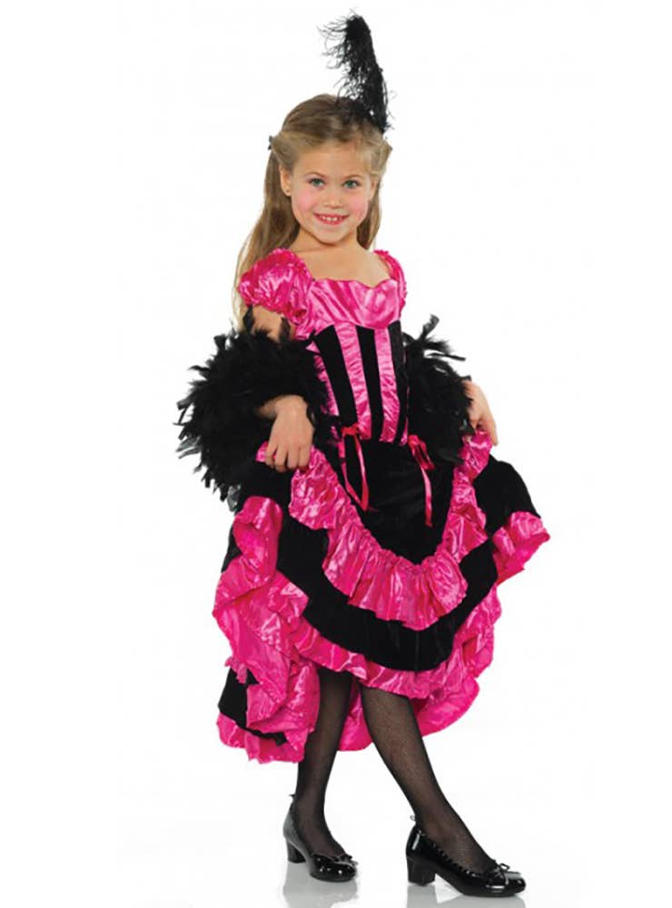 Girls Pink and Black Can Can Dancer Fancy Dress Costume
