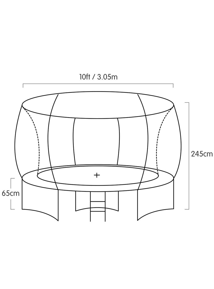 Kahuna 10ft Round Springless Trampoline with Safety Net and Orange Padding Dimensions Image