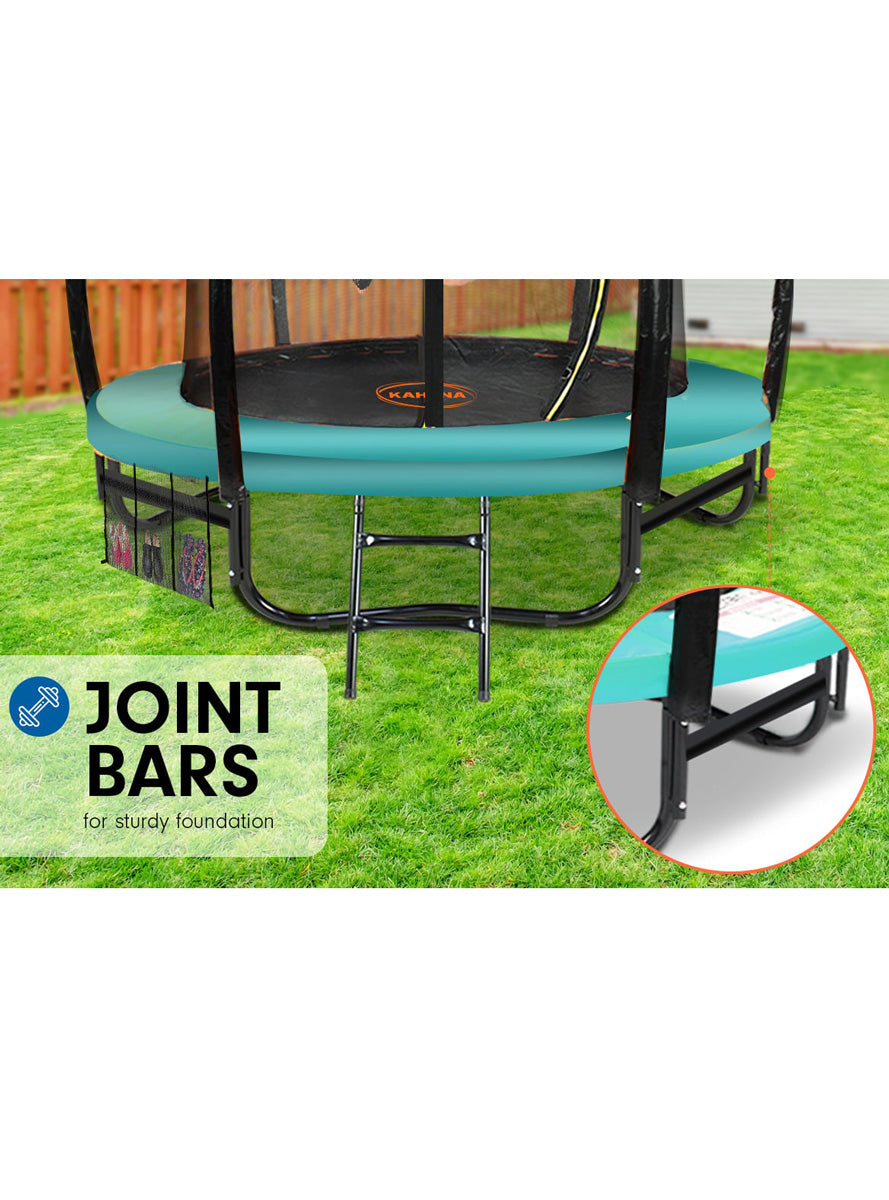 Kahuna 10ft Round Trampoline with Green Padding and Safety Net Info Image 3