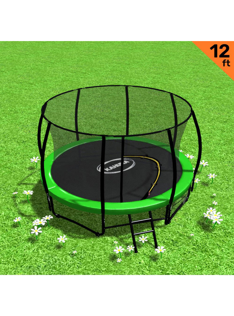 Kahuna 12 Foot Round Trampoline With Safety Net And Green Padding Alt Image 1