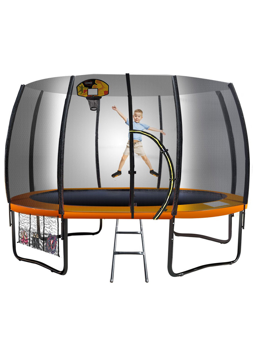 Kahuna 12ft Round Springless Trampoline with Safety Net Orange Padding Basketball Hoop Main Image