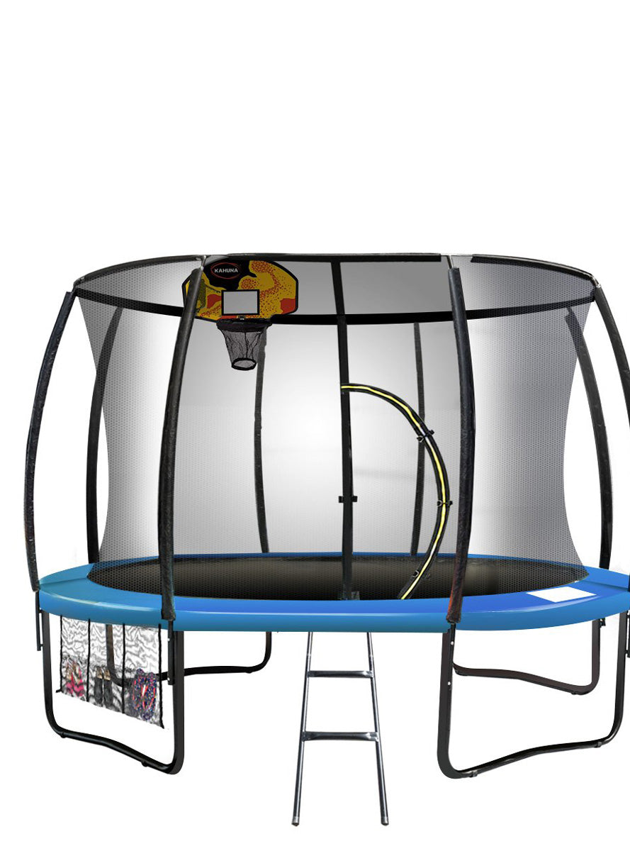 Kahuna 12ft Round Trampoline with Blue Padding Safety Net Basketball Hoop Main Image