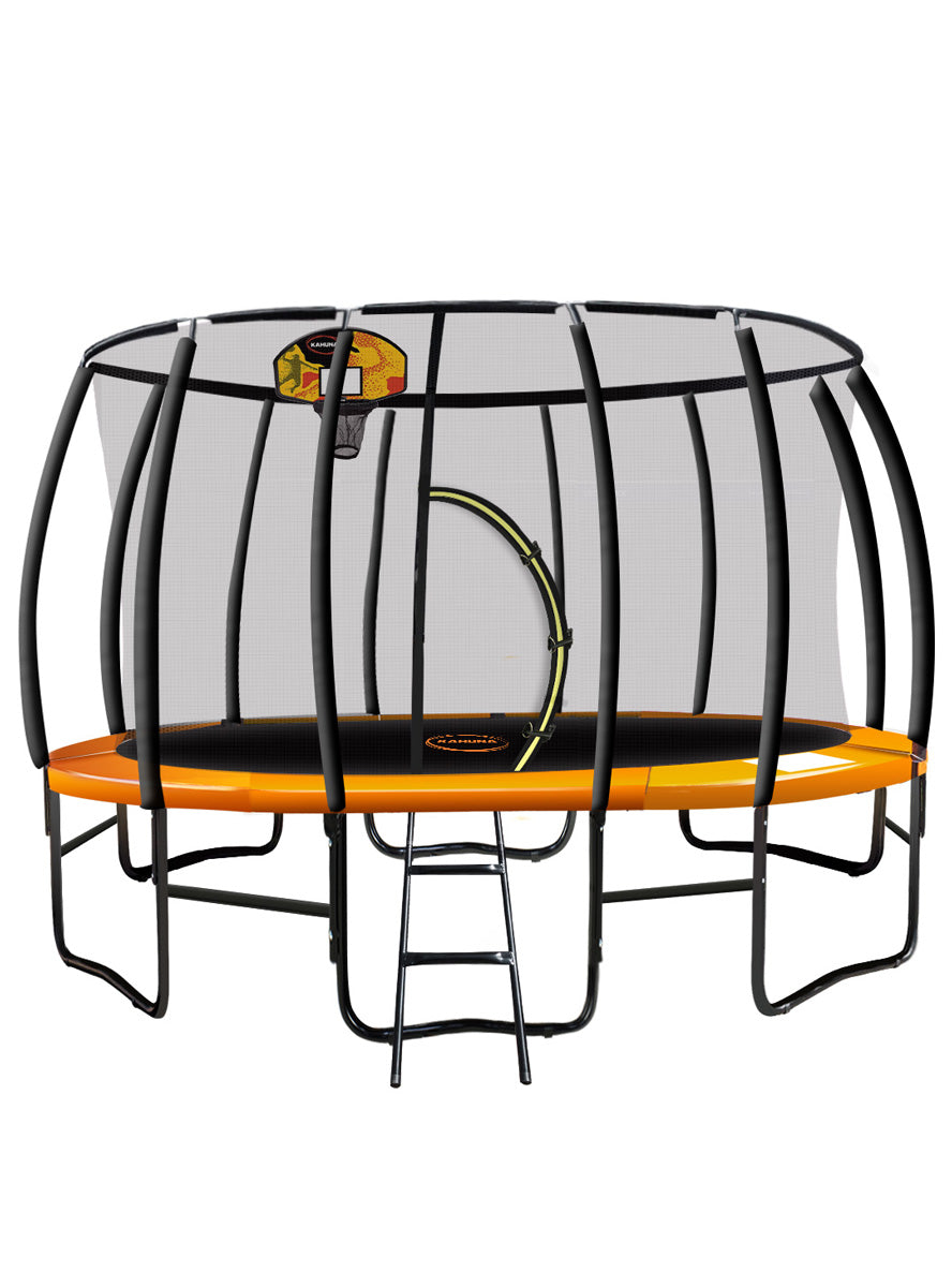 Kahuna 12ft Round Trampoline with Orange Padding Safety Net Basketball Hoop Main Image