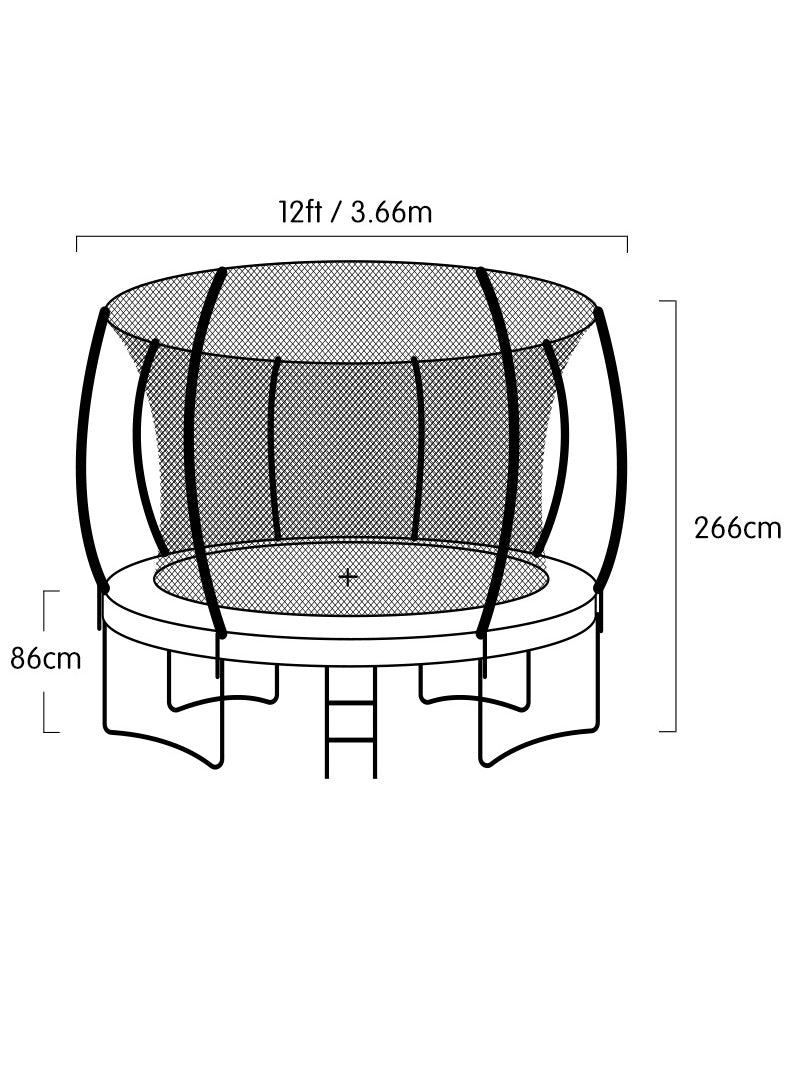 Kahuna 12ft Round Trampoline with Rainbow Padding Safety Net Basketball Dimensions Image