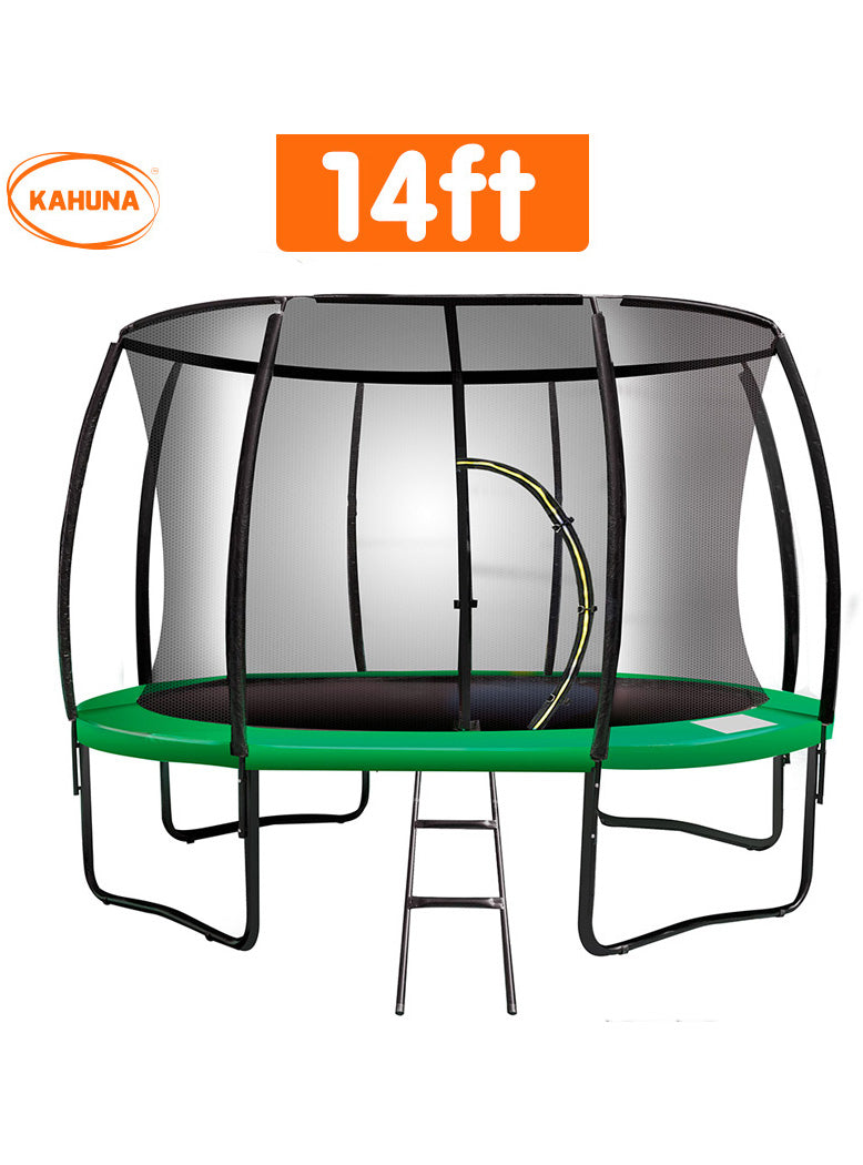 14 Foot Round Trampoline With Green Padding And Safety Net - Info Image