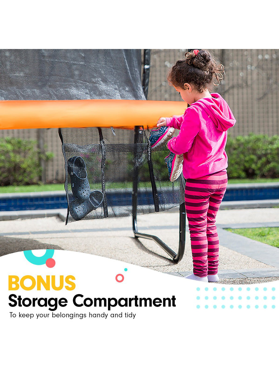 Kahuna 14ft Round Springless Trampoline with Safety Net Orange Padding Basketball Hoop Info Image 5