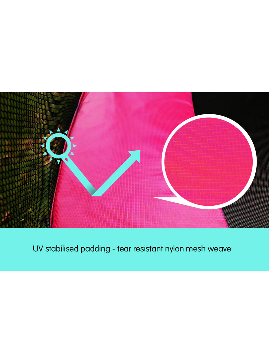 Kahuna 14ft Round Trampoline with Pink Padding and Safety Net Info Image 3