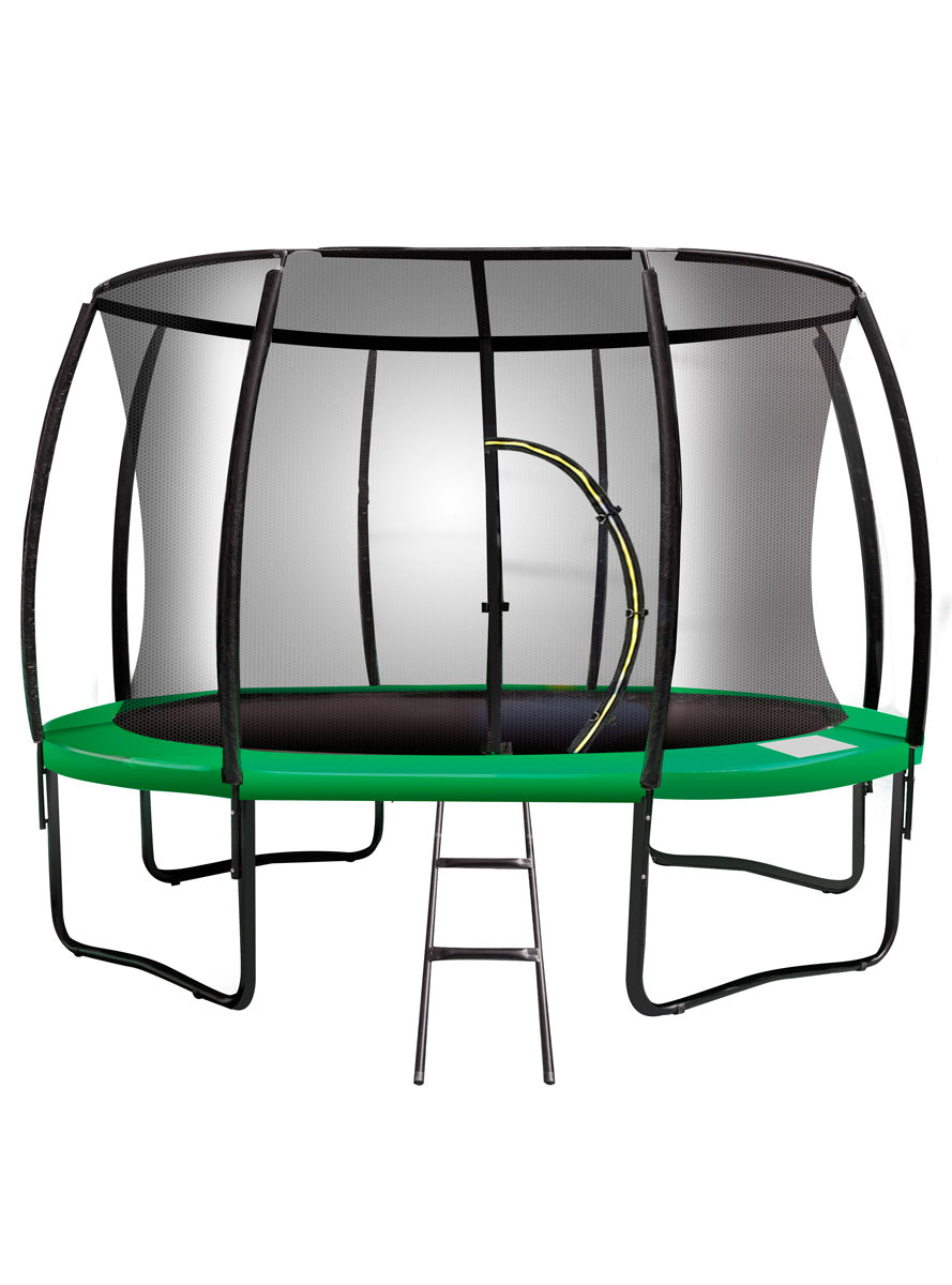 Kahuna 16ft round trampoline with green padding and safety net - main image