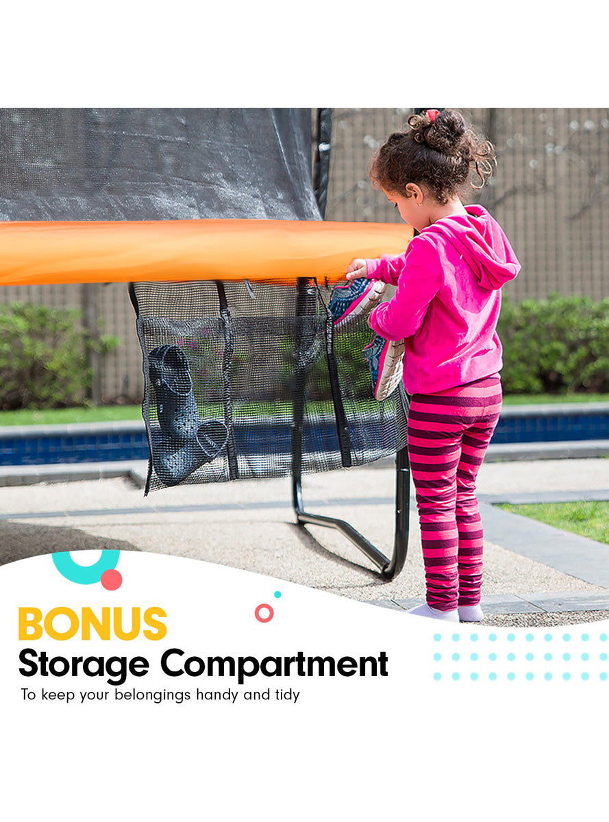 Kahuna 16ft round trampoline with orange padding and safety net - info image 2