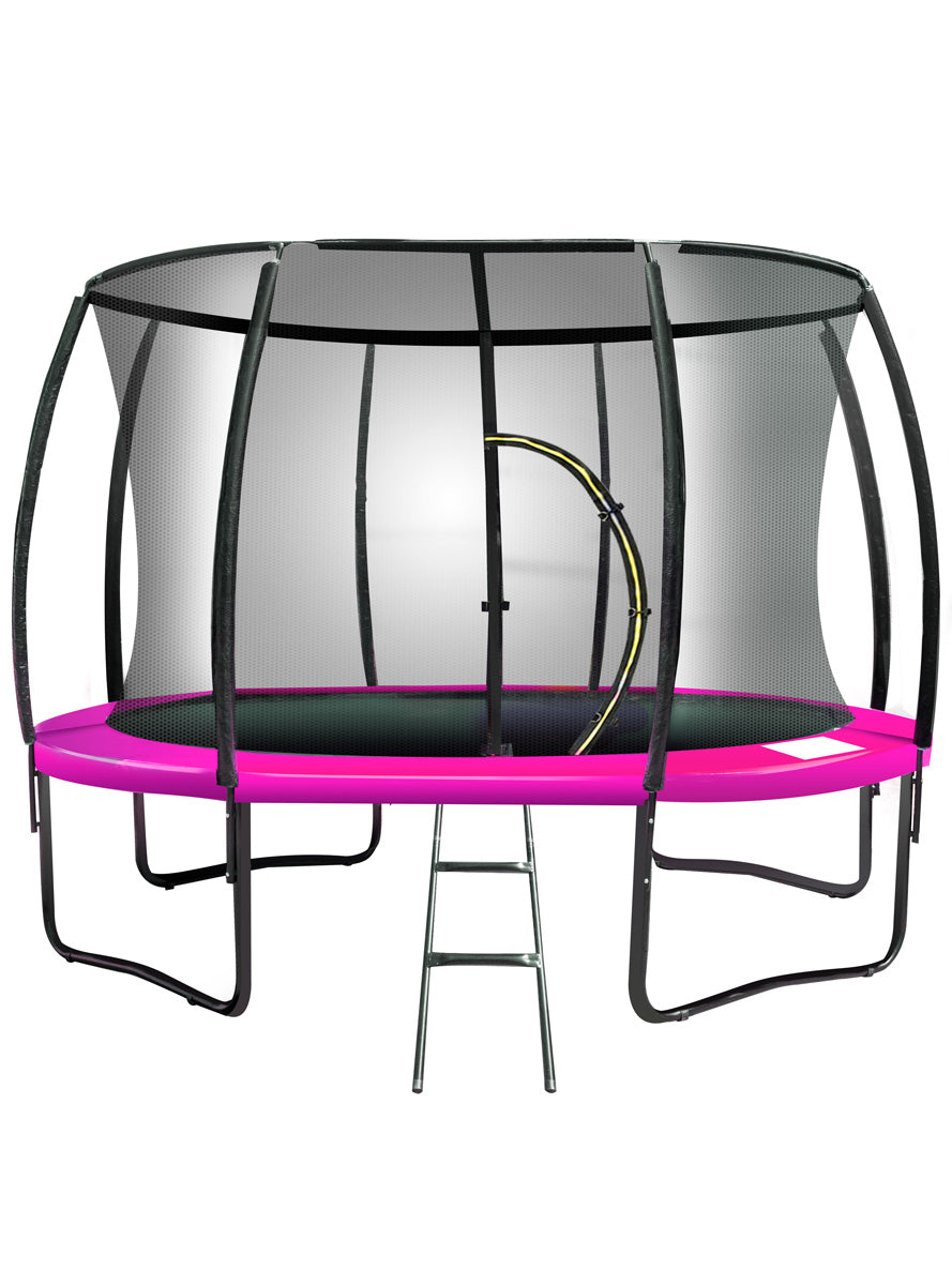 Kahuna 16ft round trampoline with pink padding and safety net - main image