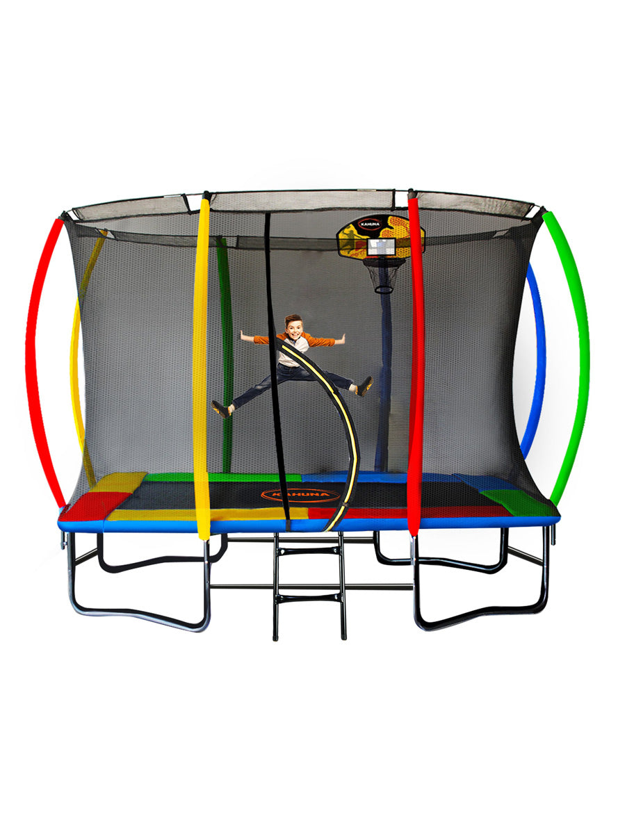 Kahuna 6ft by 9ft rectangular trampoline with rainbow padding, safety net and basketball hoop - alternate image