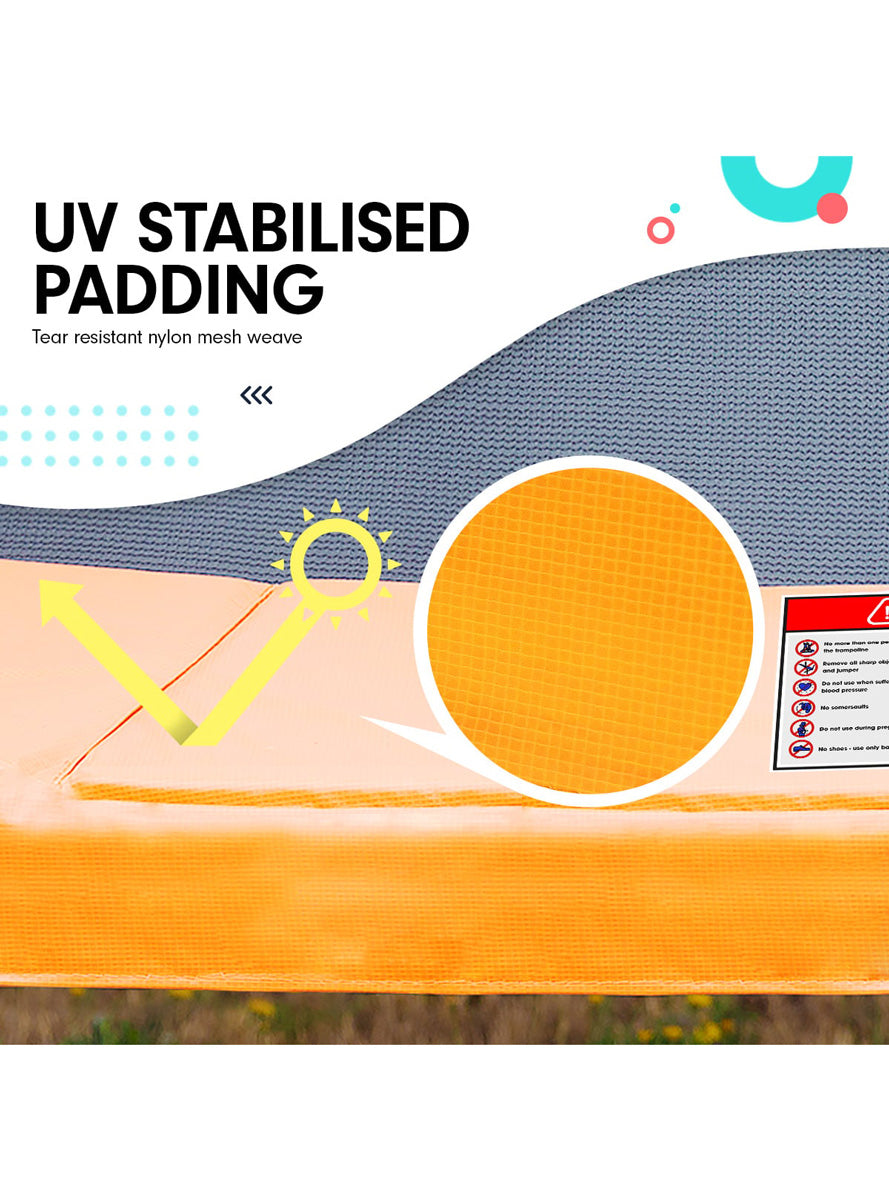 Kahuna 6ft by 9ft rectangular trampoline with rainbow padding, safety net and basketball hoop - info image 3