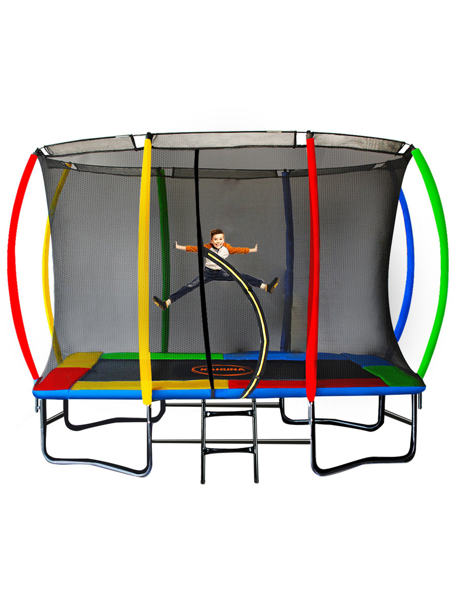 Kahuna 8ft by 11ft rectangular trampoline with net and rainbow padding - alternate image