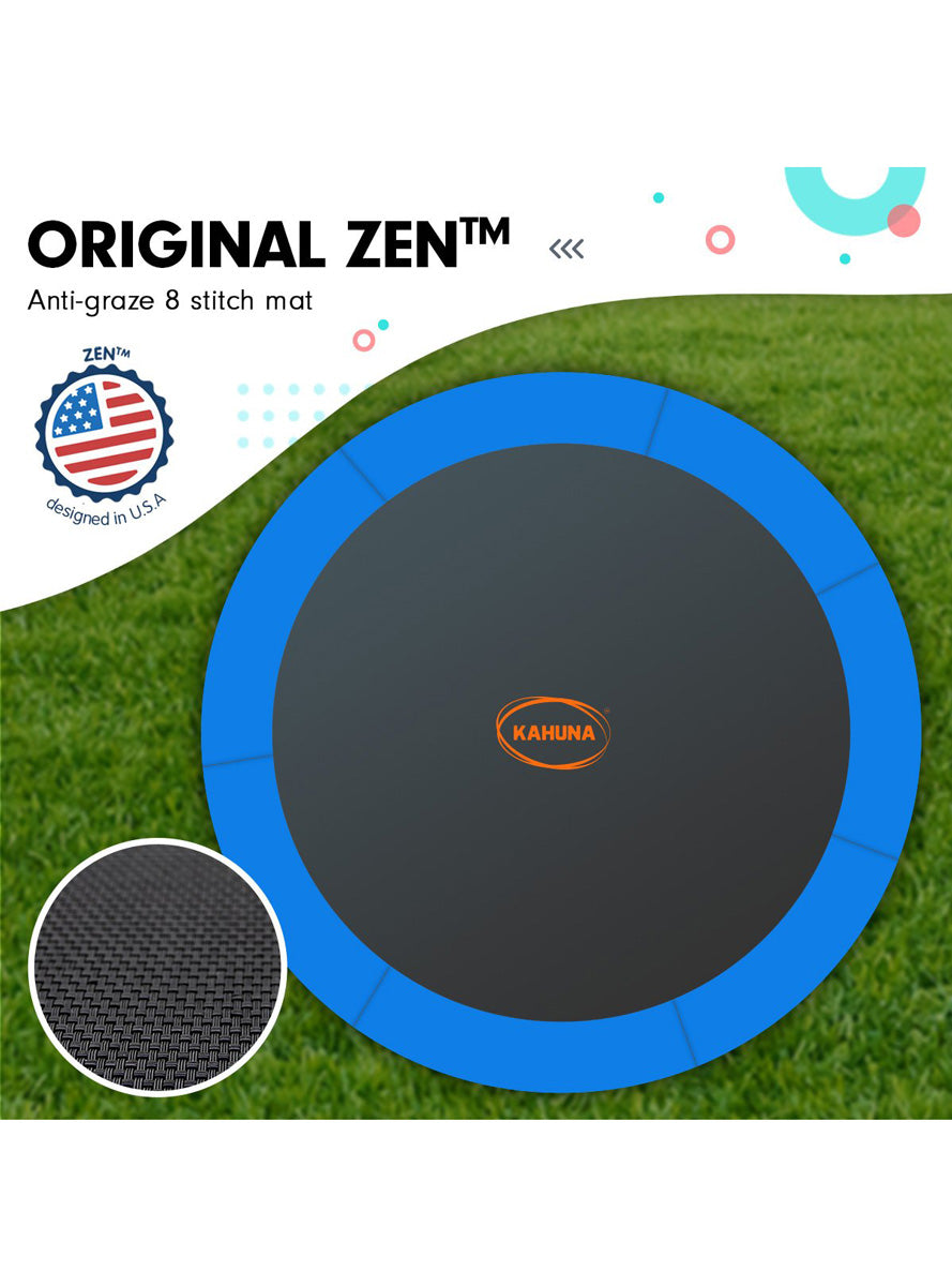 Kahuna 8ft round trampoline with blue padding and safety net - info image 2