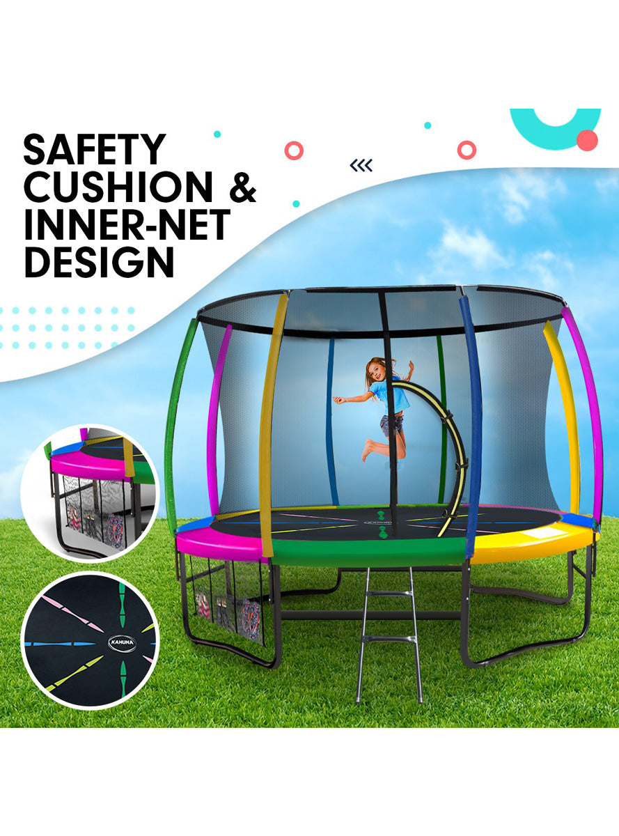 Kahuna 8ft round trampoline with rainbow padding and safety net - info image 3