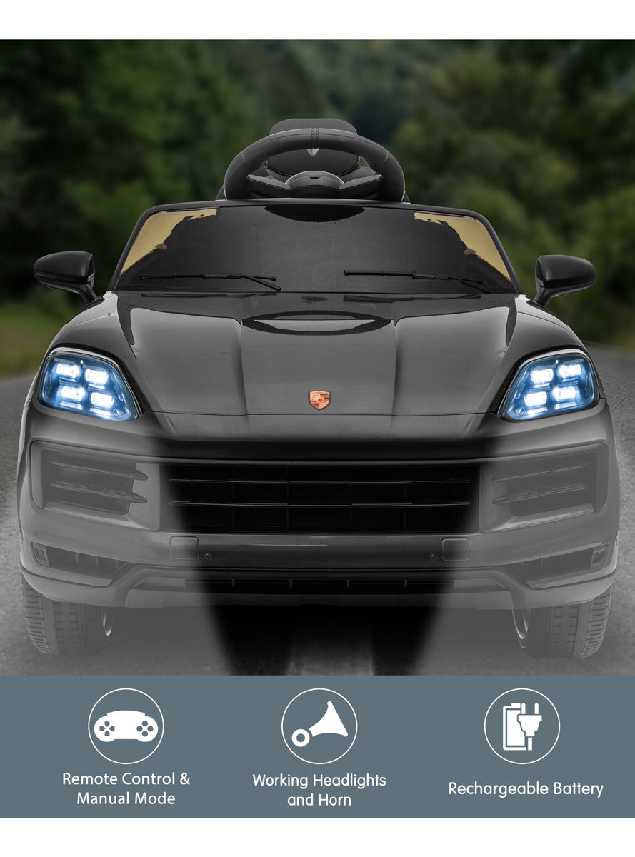 Kids Electric Ride On Car Kahuna Porsche Cayenne E Hybrid Coupe Licensed Black - Info Image 1