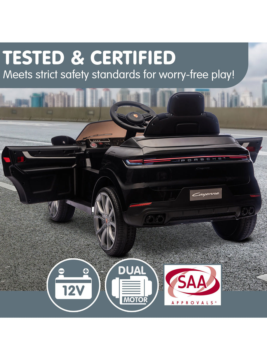 Kids Electric Ride On Car Kahuna Porsche Cayenne E Hybrid Coupe Licensed Black - Info Image 4