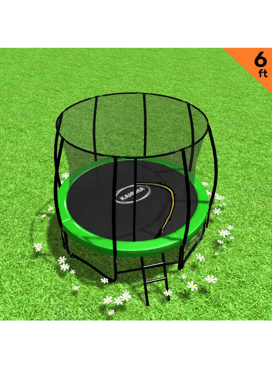 Kahuna classic 6ft round trampoline with green padding and safety net - info image 1