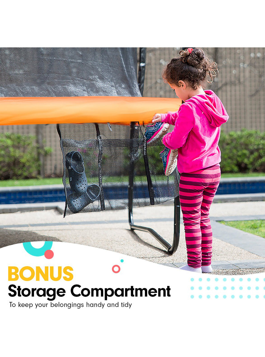 Kahuna classic 6ft round trampoline with orange padding, basketball hoop and safety net - info image 5