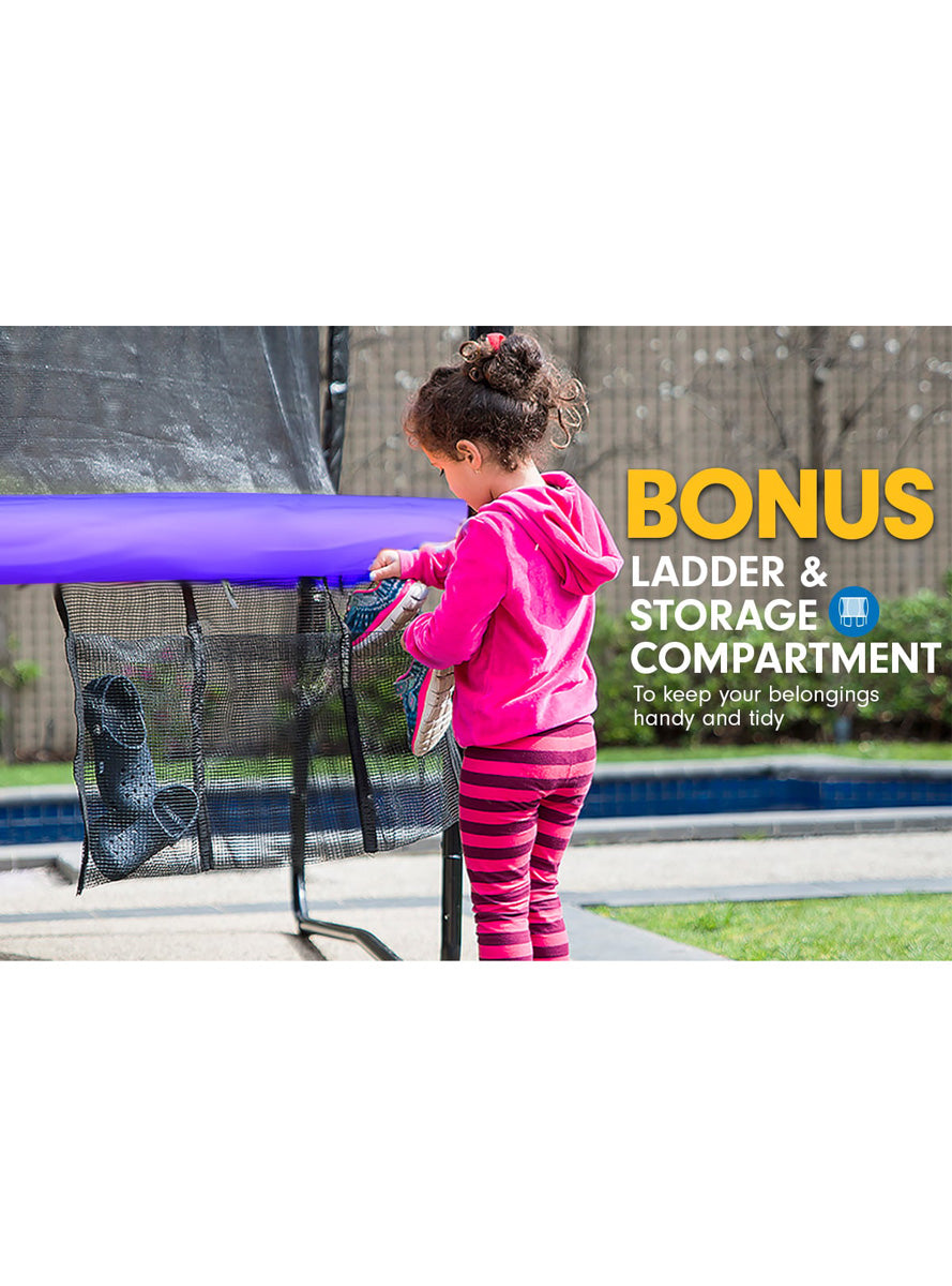 Kahuna classic 6ft round trampoline with purple padding, basketball hoop and safety net - info image 6